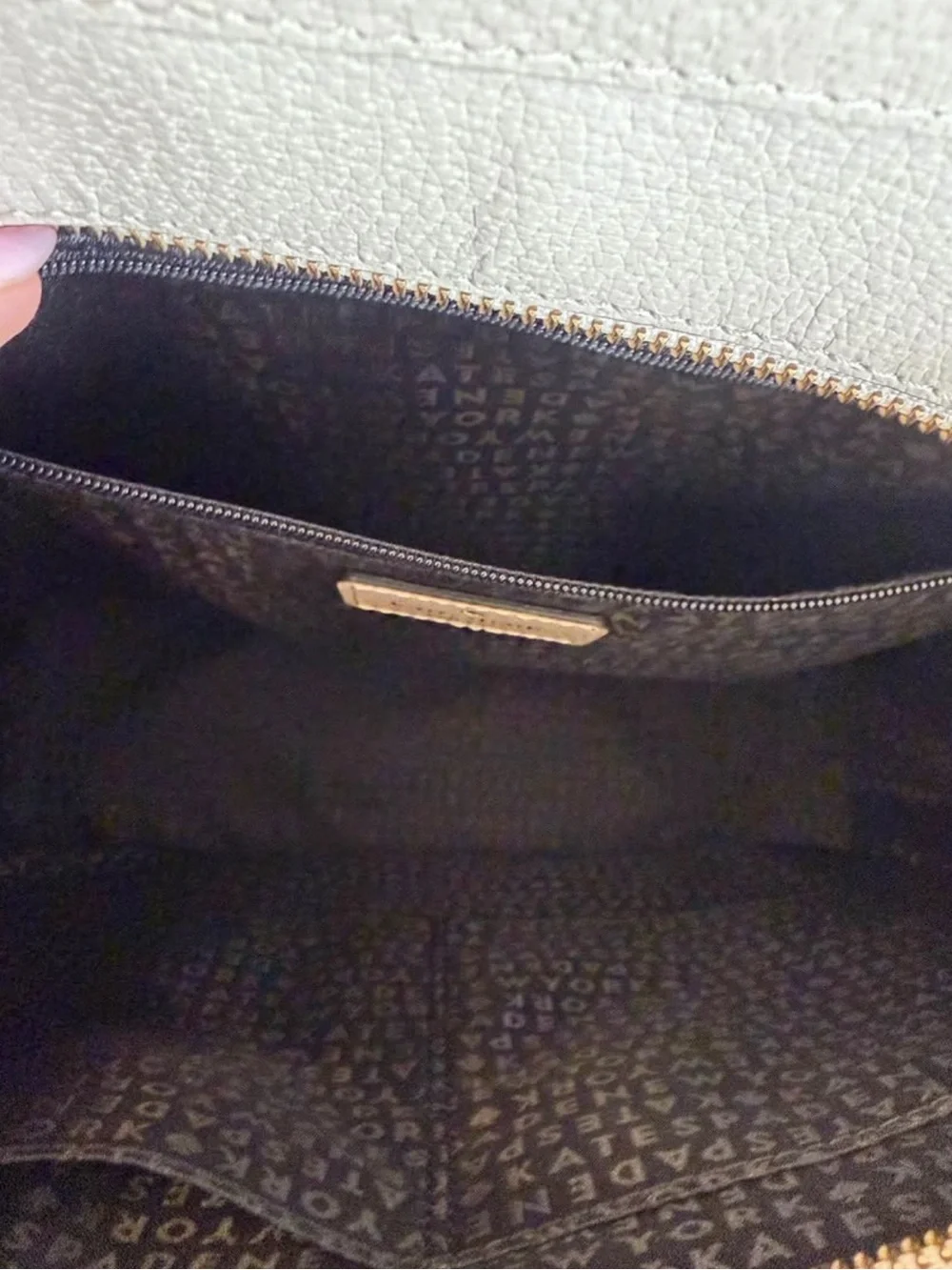kate spade White and Black Leather Tote